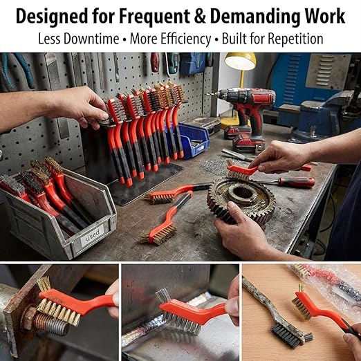 6-Pack Heavy-Duty Wire Brush Set,Rust Removal & Deep Cleaning for Metal, Automotive Parts, Furniture & BBQ | Durable Steel Bristles | Comfort Grip Handles