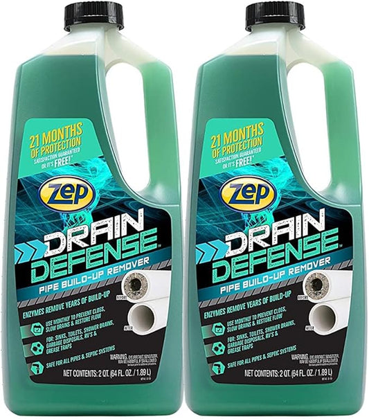 Zep Drain Defense Pipe Build-Up Remover - 64 oz (Case of 2) ZLDC648 - Professional Strength