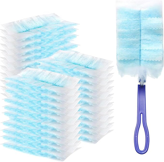 30 Count Duster Refills, Disposable Static Dust Removal Brush Replacement Head Compatible with Swiffer Duster Refills for Dusting Electronics Furniture Blinds Ceiling Fans, with 1 Short Handle (30)
