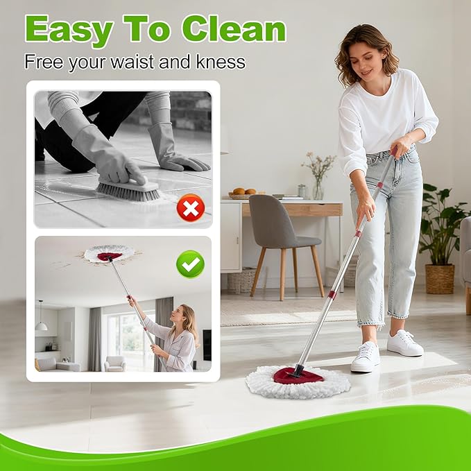 Mop Heads Replacements for O Cedar,Mop Replace Head for Ocedar Easywring 1 Tank,Include 3 Spin Mop Replacement Head 1 Scrub Brush and 1 Mop Base Deep Cleaning & Machine Washable