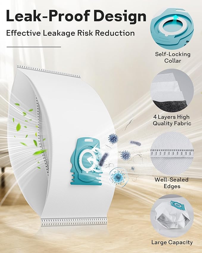 Leemone 12 Pack HyClean Air TU/CO Vacuum Cleaner Bags Replacement for Miele Guard L1 S1 M1 Series Vacuum Cleaners, 12 Vacuum Bags, 4 AirClean Exhaust Filters, 4 Motor Protection Filters