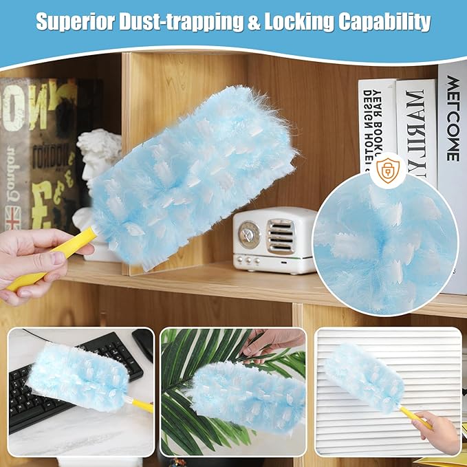 50 Count 360° Heavy Duty Duster Refills Compatible with Swiffer, Larger -Extra Thick Electrostatic Disposable dusters Refill for Electronics, Furniture, Blinds, Ceiling Fans, Unscented (Blue)