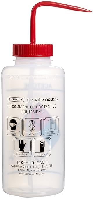 SP Bel-Art Safety-Labeled 4-Color Acetone Wide-Mouth Wash Bottles; 1000ml (32oz), Polyethylene w/Red Polypropylene Cap (Pack of 4) (F11732-0001)