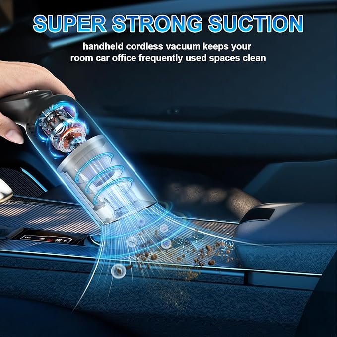 Carry360 38000PA Handheld Vacuum Cordless | 120W Deep Cleaning for Car Pet Hair | Portable Cleaner with 2000mAh Battery, LED Light & Multi-Nozzles | Home Office Multi-Surface