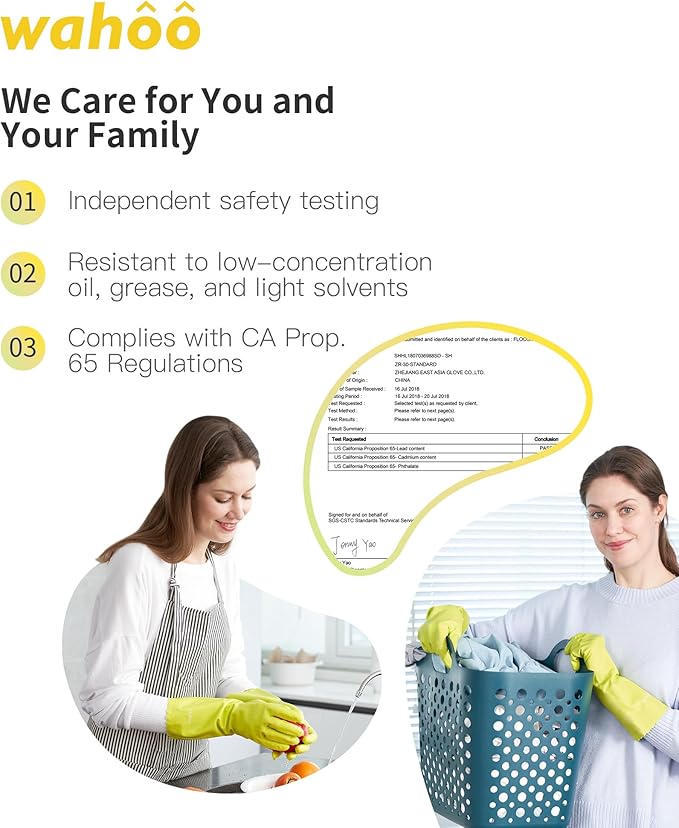 wahoo Skin-Friendly Cleaning Gloves, Cotton Flocked Lined Dishwashing Gloves, Reusable, Non-Slip, Waterproof, Bud Tender, Large