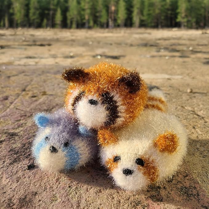 Kuwish Uijeongbu Raccoon Handmade Crocheted Non-Scratch Cute Scrubber 3pcs for Cleaning Dishes & pots All-Purpose Lovely Animal Perfect Replacement for Smelly Kitchen Sponge House Warming Favors Gift