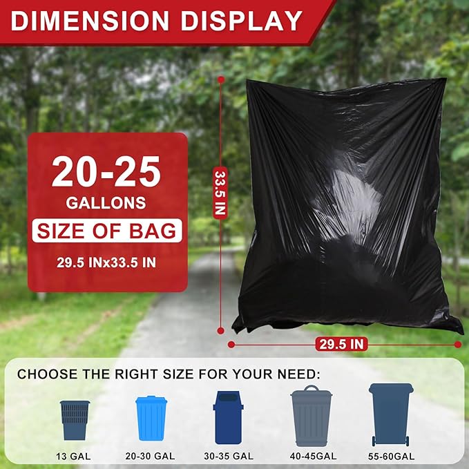 T.FORING Black Trash Bags 20-25 Gallon 120 Count - 30" x 33" Large Kitchen Garbage Bags, 20+ Gallon Trash Can Liners Unscented, Multipurpose for Home, Office, Daily Household Use