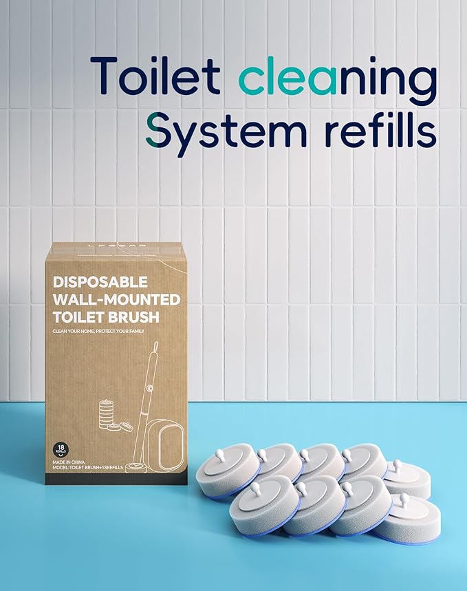 LFBEAR Disposable Toilet Cleaning System - Toilet Wand Kit with 36 High-Performance Refills, Wall Mounted Brush and Holder for Deep Cleaning Bathroom (Brush + 36 Refills)