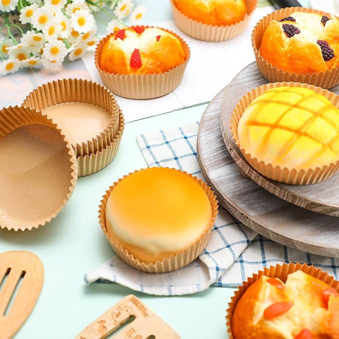 Uiifan Disposable Round Cupcake Liners Paper Baking Cups Wrappers Cupcake Paper Microwave Oven Safe Bakeware Mold for Snacks Cakes(Brown,50 Pcs)