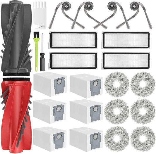 RUKHOOL Qrevo S5V Accessories Replacement Parts for Roborock Qrevo Curv/Qrevo Curv S5X / Qrevo Edge/Qrevo Edge S5A Accessory Kit 2 Main Brushes 6 Dust Bags 4 Filters 4 Mop Pads 4 Arch Side Brushes