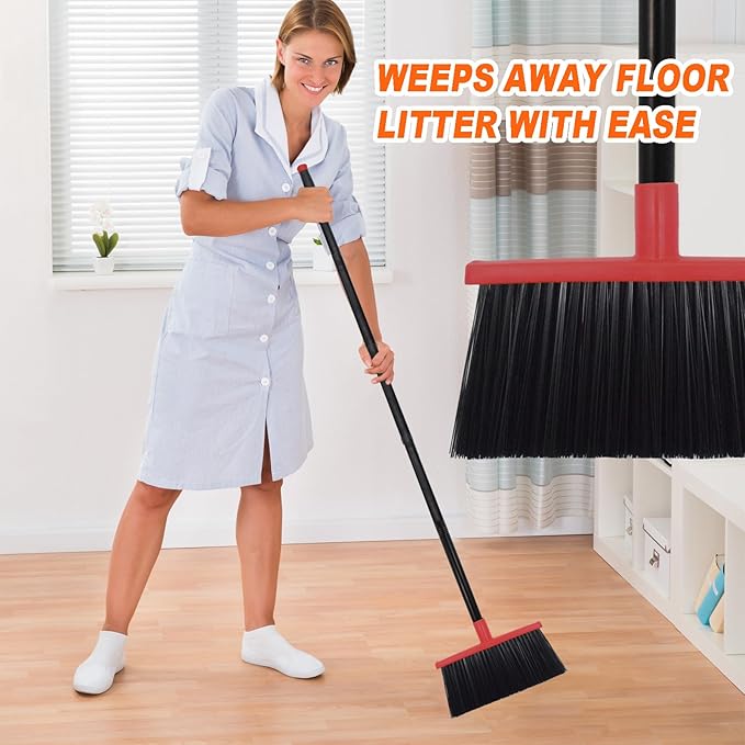 Xifando Heavy-Duty Adjustable Angle Broom with 56" Steel Handle - Ideal for Home, Garage, Kitchen, Bathroom, Office, and Outdoor Use - Durable & Efficient Cleaning Tool for Hard Floors (Red)