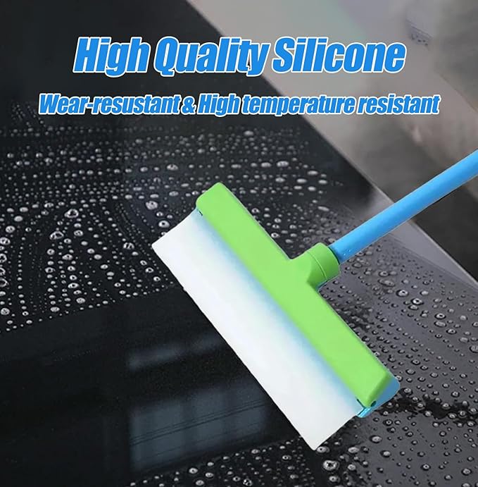 Recyclable Silicone Window Squeegee Kit, 3 in 1 Window Cleaning Scraper, Squeegee and Scrubber with Microfiber, Easy to Clean Without Streaks, for Windows, Walls, Car Windshields (2PCS)