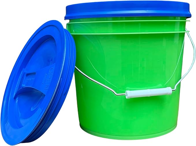 House Naturals 2 Gallon Food Grade - BPA Free Made in USA Buckets Lime Color pails with Screw On Gasket Lids (4, Lime - Blue lids)