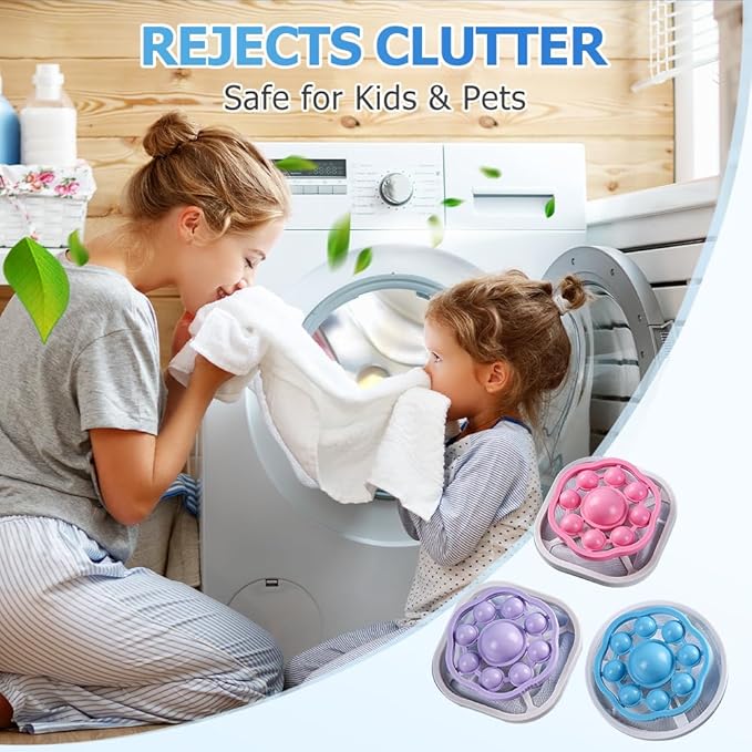 3PCS Floating Hair Filtering Mesh Removal, Reusable Lint Catcher for Washing Machine Wool Device, Pet Hair Remover Hair Filter Cleaning Mesh Bag (Blue)