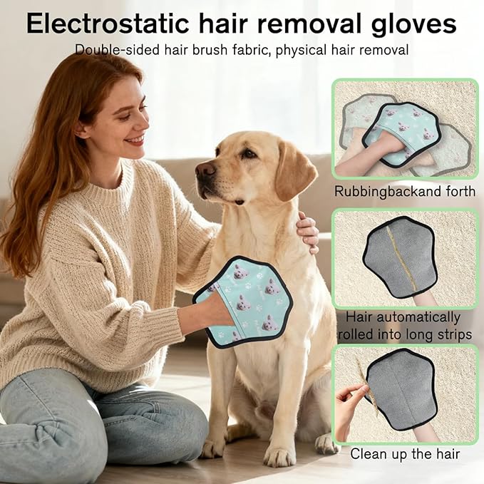 Personalized Pet Hair Remover Glove for Dogs & Cats - Custom Photo & Name Magic Brush for Dog Cat Hair Removal, Reusable Electrostatic Pet Hair Gloves for Furniture Carpet Couch, Face Paw Cyan