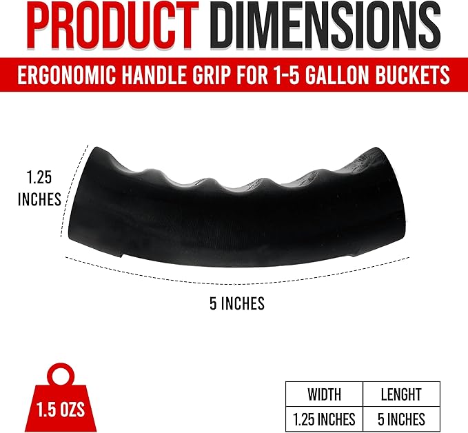 USA-Made Bucket Grip for 1-5 Gallon Buckets, Ergonomic, Durable Handle Grip for Heavy-Duty Buckets | Easy to Install, Comfortable for Gardening, Construction, DIY | Fits 5 Gal Handles - Pack of 8