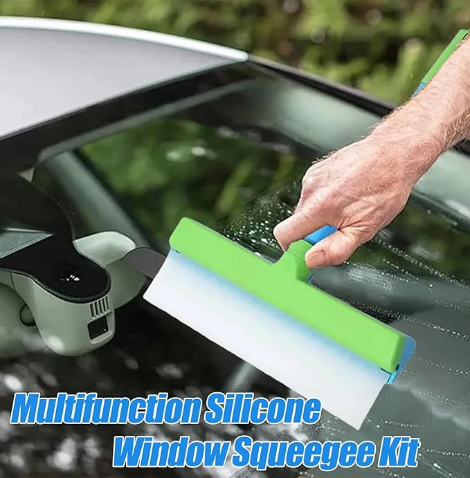 Recyclable Silicone Window Squeegee Kit, 3 in 1 Window Cleaning Scraper, Squeegee and Scrubber with Microfiber, Easy to Clean Without Streaks, for Windows, Walls, Car Windshields (2PCS)