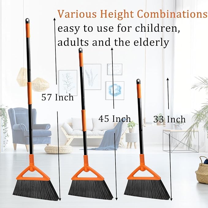 SZJYHQY Outdoor Indoor Broom, Brooms for Sweeeping Indoor, Heavy-Duty Kitchen Broom with Long Pole, Angle Broom Orange for Garages Restaurant Courtyard Office Slidewalk Lobby Sweep Dust