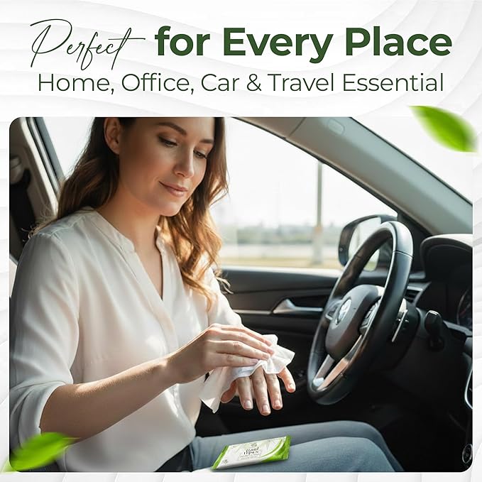 50 Premium Individually Wrapped Hand Wipes – Travel Size Hand Wipes with Aloe Vera & Glycerin, Soft Viscose Wipes, Portable Hand Cleaning Wipes for Home, Travel & Office