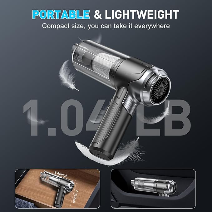 KMM Handheld Car Vacuum Cleaner, 16000PA Vacuum Cleaner & Air Duster, 120W High Power Vacuum Portable Cordless, Hand Held Vacuum Rechargeable with Multi-Nozzles & LED Light for Home, Car, Office