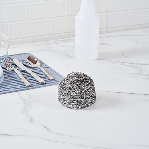 Restaurantware Stainless Steel Scrubber 100 Pack 3.543 x 3.543 x 2.362 Inches Heavy-Duty Metal Cleaning Pad Rust-Resistant Kitchen Scouring Tool for Tough Cleaning Silver