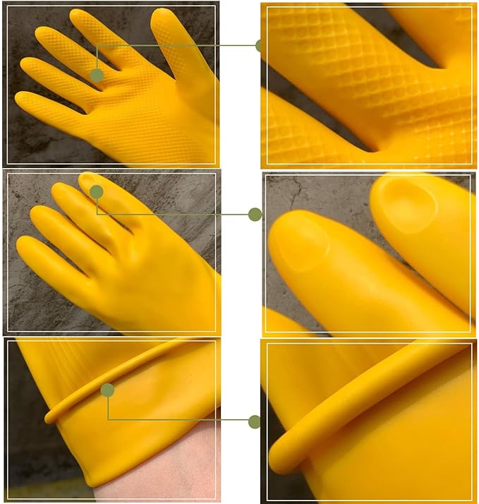 8 Pairs Reusable Household Cleaning Gloves, Rubber Kitchen Dishwashing Gloves,Extra Thickness, Long Sleeves, for Washing Dishes, Pet Care(Large, Yellow)