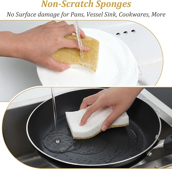 36PCS Natural Kitchen Sponge, Dual-Sided Sisal Fiber Cellulose Scrubber Sponge, Non-Scratch Household Scrub Sponges, Eco Multipurpose Cleaning Foam for Dishes Kitchen Bathroom Household