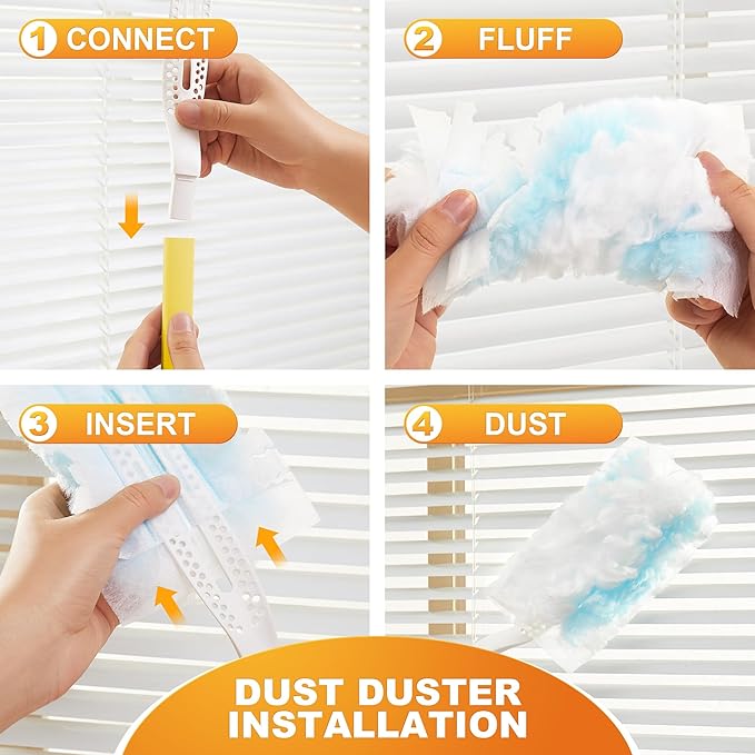 JOYMOOP Disposable Duster for Cleaning, with 2 Handles & 24 Ct Yellow Heavy Duty Refills for Swiffer Feather Duster, Household Cleaning Tool for Electronics, Dusting Furniture, Blinds