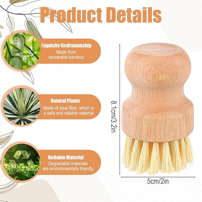 Afcabakila 12 Packs Bamboo Scrub Brush for Dishes, 2 Pcs Natural Dish Brush with Sisal Bristles, Wooden Dish Scrubber for Pots, Pans & Vegetables, Eco-Friendly Kitchen Cleaning Tools
