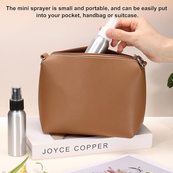 HARFINGTON Aluminum Fine Mist Spray Bottles 30ml/1oz Metal Small Liquid Alcohol Refillable Travel Container with Black Plastic Nozzle Cap for Perfume Skincare Cosmetic Storage Bottle