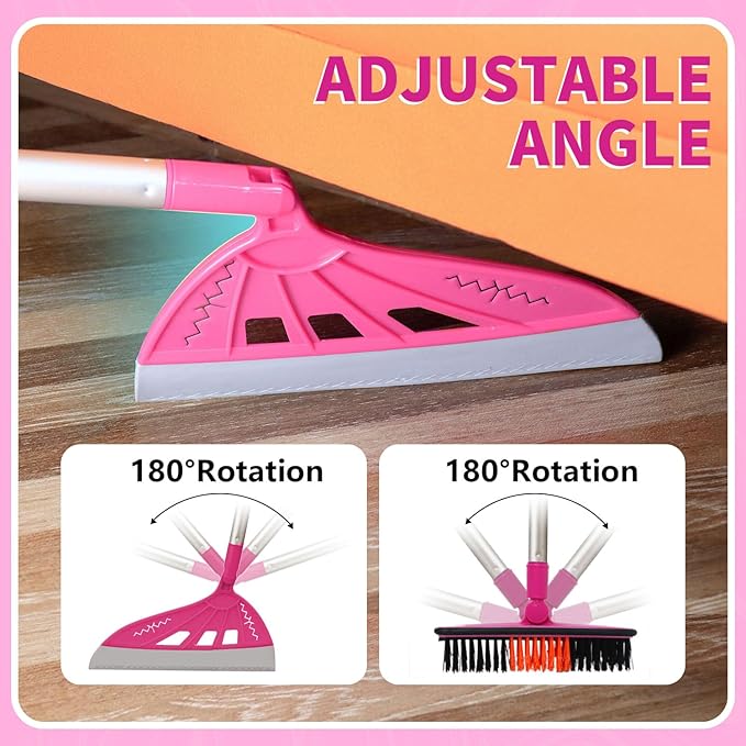 Magic Broom, Squeegee Broom for Floor Cleaning, Multifunctional Floor Squeegee with Aluminum Adjustable Handle, 60’’ Magic Silicone Broom for Glass, Fine Dust, Pet Hair, Liquids(Hot Pink)