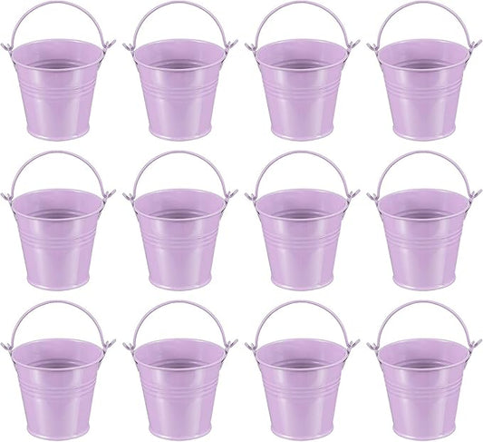 PATIKIL 2.7"x2.3" Small Metal Buckets with Handle, 12 Pcs Mini Galvanized Bucket Colorful Easter Buckets for Crafts Party Favors Decoration, Light Purple