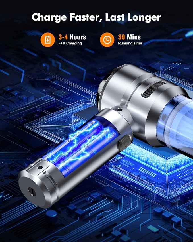 VNOST Car Vacuum,3 Suction Modes,Portable Mini Cordless Cleaner with 24000pa Suction Power,Type-C Charge,Handheld Vacuum for Home,Car,Birthday Gifts for Men Dad Husband (Starlight Bright Silver)