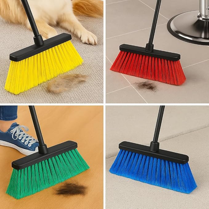 Healing Atlas LUZIA Blue 14" High-Density Push Broom Head – Soft Flagged Tips – Universal 7/8" Thread – Indoor/Outdoor – Eco-Friendly Recycled PP (Blue, LUZIA)