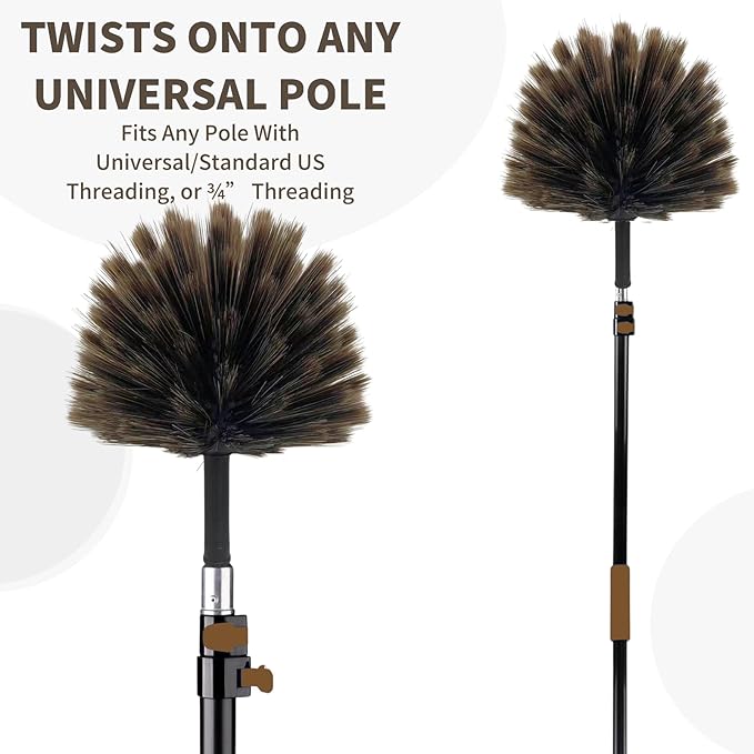 4 Pack Corner Duster, Webster Cobweb Duster Head,Fits Standard 3/4 inch Threaded Poles, Spider Web Remover Brush, for Ceilings, Moldings, HVAC & Floor Vents, and Corners(4, Brown)