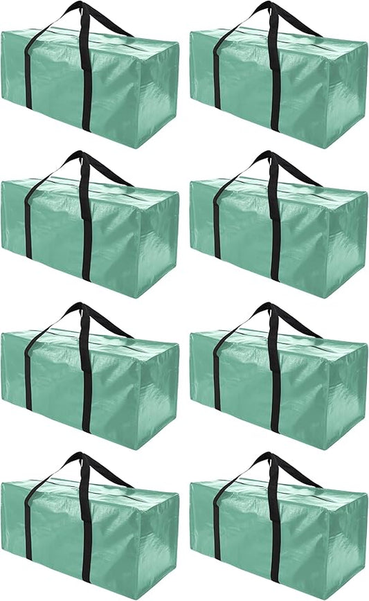 Extra Large Moving Bags with Zippers & Carrying Handles, Heavy-Duty Storage Tote for Space Saving Moving Storage, Fold Flat, Alternative to Box and Bin - 8 Pack, 40 Gal, Teal