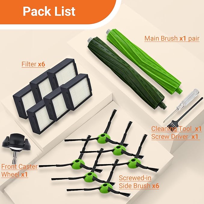 Yojolee Replacement Parts Compatible with iRobot Roomba J7 J7+ J5 J5+ J6 J6+ J8 J8+ J9 J9+ i e j Series Vacuum Cleaner Accessories Kit,Front Caster Wheel,Rubber Brushes,6 HEPA Filters,6 Side Brushes