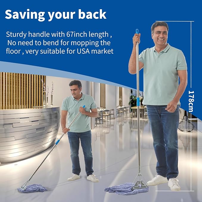 Midoneat Heavy Duty Loop End String Mop, 67Inch Stainless Steel Handle, Commercial Industrial Grade Mop for Floor Cleaning, 2 Packs