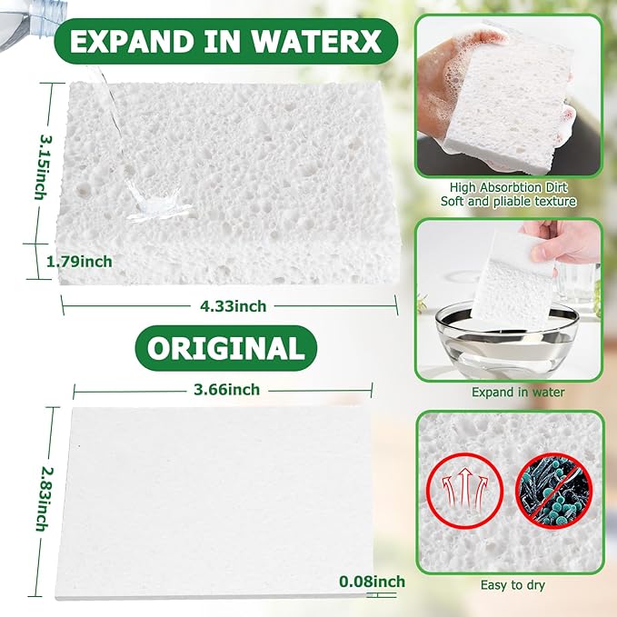 Vilphel White Plant Based Sponges for Kithcen, 24 Count, Dehydrate, Natural, Organic, Non Abrasive, No odor, Durable Washable Recycled Soft Bio-Based Cellulose Sponge for Washing Dishes and Countertop
