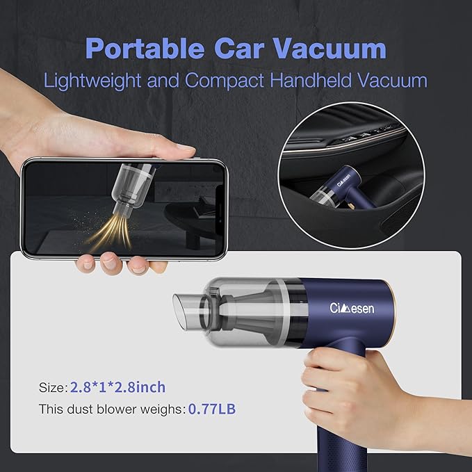 Cimesen Car Vacuum Portable 4 in 1 Vacuum Cleaner 12000Pa Mini Handheld Vacuum Cordless Rechargeable 120W High Power Vacuum Cleaner & Air Duster Multi-Nozzles for Car Home Office Pet