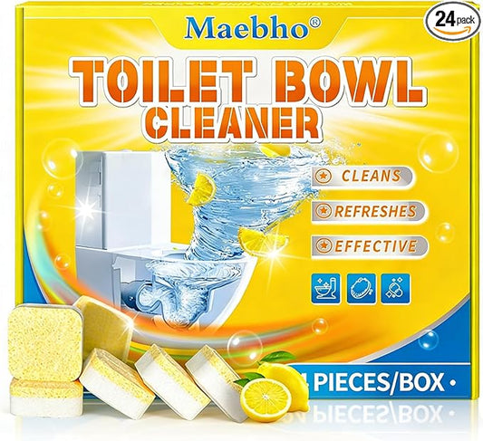 Maebho Toilet Bowl Cleaner Tablets (24 Count) | Septic Safe, Eco-Friendly Drop-in Tablets for Continuous Cleaning | Powerful Stain & Limescale Remover with Long-Lasting Fresh Scent