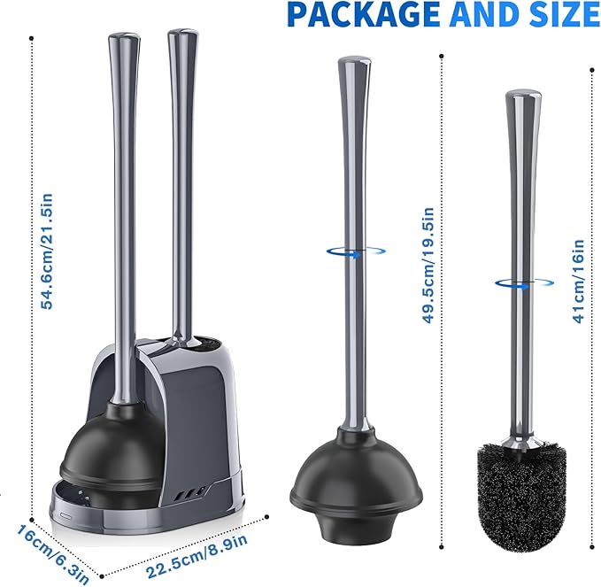 Toilet Plunger and Brush,2 Pack Bowl Brush and Heavy Duty Toilet Plunger Set with Ventilated Holder, 2-in-1 Toilet Brush and Plunger Combo for 5.3-inch Toilet DrainBathroom Cleaning
