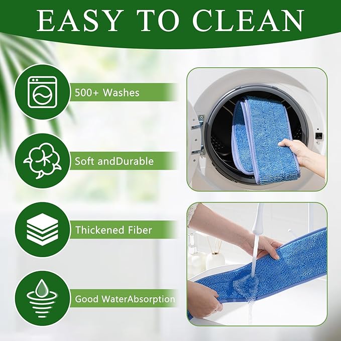 LOYIM 6 Pcs Large 48 Inch Commercial Replacement Microfiber Pads Reusable Wrestling Wet Mop Refill Pads for Flat Mop Frames Wet and Dry Use (Micronfiber & Cotton,Blue)