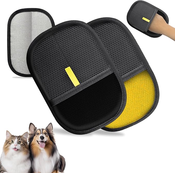 NEBALASTE 2Pcs Pet Hair Remover Gloves Brush for Dogs & Cats,Electrostatic Reusable Pet Hair Fur Remover Tool for Laundry,Clothing,Couch,Carpet,Car Seat Colored for Soft Area,Black for Hard Area
