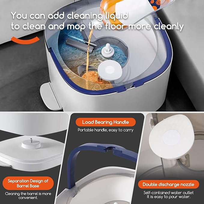 REECOO Spin Mop and Electric Bucket System, Unique Automatic Washing and Wring Electric Bucket, Upgrade Spin Mop Bucket with 2 Microfiber Cloths,Suitable for Hardwood Tile Marble Floor-White