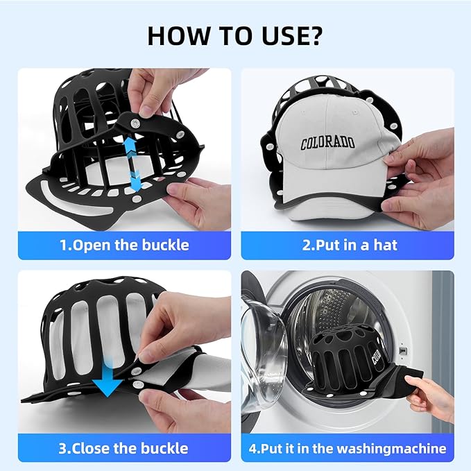Silicone Hat Washer Cage Hat Cleaner for Baseball Caps, Rust-Proof & Shape-Saving Design,Ball Cap Washer Fit for Adults and Kids Hats Shaper,Flexible and durable，Cap holder,Black