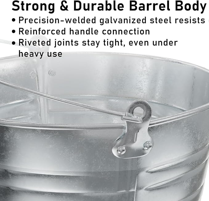 4 Gallon Galvanized Ice Bucket - Large Rustproof Metal Bucket Drink Tub with Wood Handles - 13" Beverage Bucket for Party BBQ Wedding Home Décor & Storage - 13"L x 13"W x 12"H