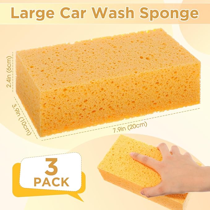 Mimorou 3 Pcs Large Sponge Bulk 7.9 x 3.9 x 2.4 Inch Grouting Car Washing Sponge for Thick Cleaning and Dish Washing