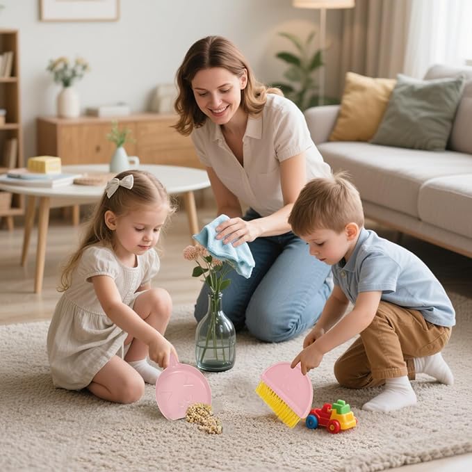 Shaloxar Small Broom and Dustpan Set,mini Broom and Dustpan Set,Kids Broom Set,for Home, Sofas, Kitchen countertops, Storage Shelves, bathrooms, and pet Areas Cleaning(Pink)