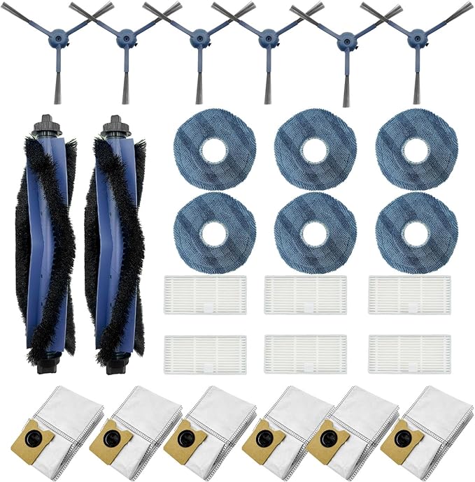 JoyBros 27-Pack Big Accessories Kit For Eufy Omni C20, Replacement Parts include 2 Main Brush, 6 Side Brushes, 6 Dust Bags, 6 Mop Pads, 6 Washable Filters, 1 Cleaning Tool